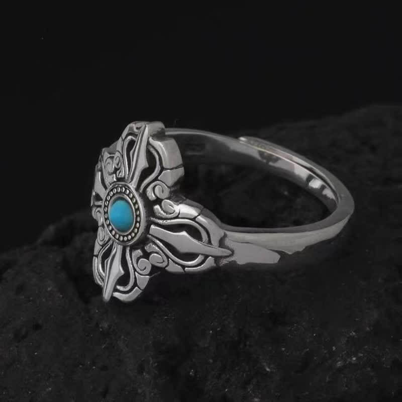 Cross Mongolian Ethnic Turquoise Ring