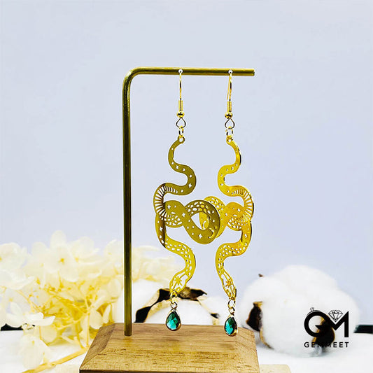 Retro Simplicity Bohemia Emerald Gold Snake Earrings