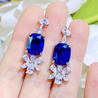 Simulated Sri Lanka Sapphire Stud Earrings Bright Zircon Earrings for Women