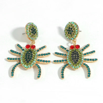 Halloween Creative Funny Alloy Inlaid Zircon Spider Earrings