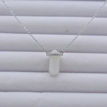 Hexagon Clear Quartz Color Silver Rose Gold Necklace