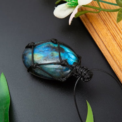 Wrapped Dragons Heart Natural Labradorite Stone Necklace