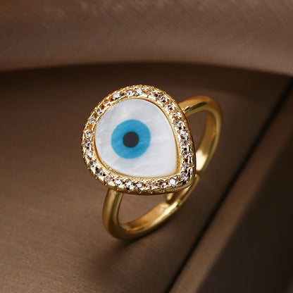 Drip Shape Evil Eye Halo Signet Ring