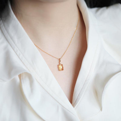 Sugar Cube Faxul Natural Citrine Open Ring Necklace