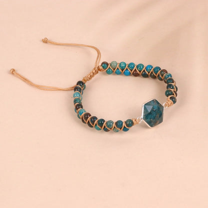 Double Woven Bracelet with Hexagonal Top Hanging Blue Shoushan Stone Bead