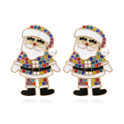 Christmas Cartoon Character Color Zircon Earrings New Drop Oil Inlaid Zircon Santa Claus Earrings