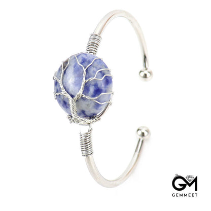 Silver Wire Wrapped Round Crystal Bracelet