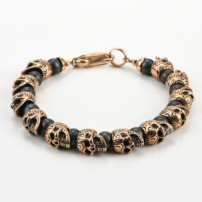 Skull Tiger Eye Stone Black Onyx Beaded Bracelet