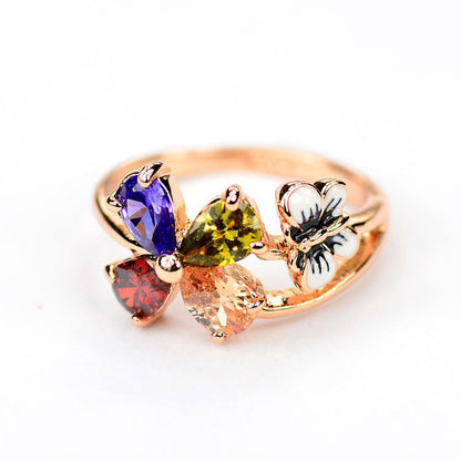 Butterfly Crystal Four Leaf Clover Faxul Tourmaline Gemstone Ring