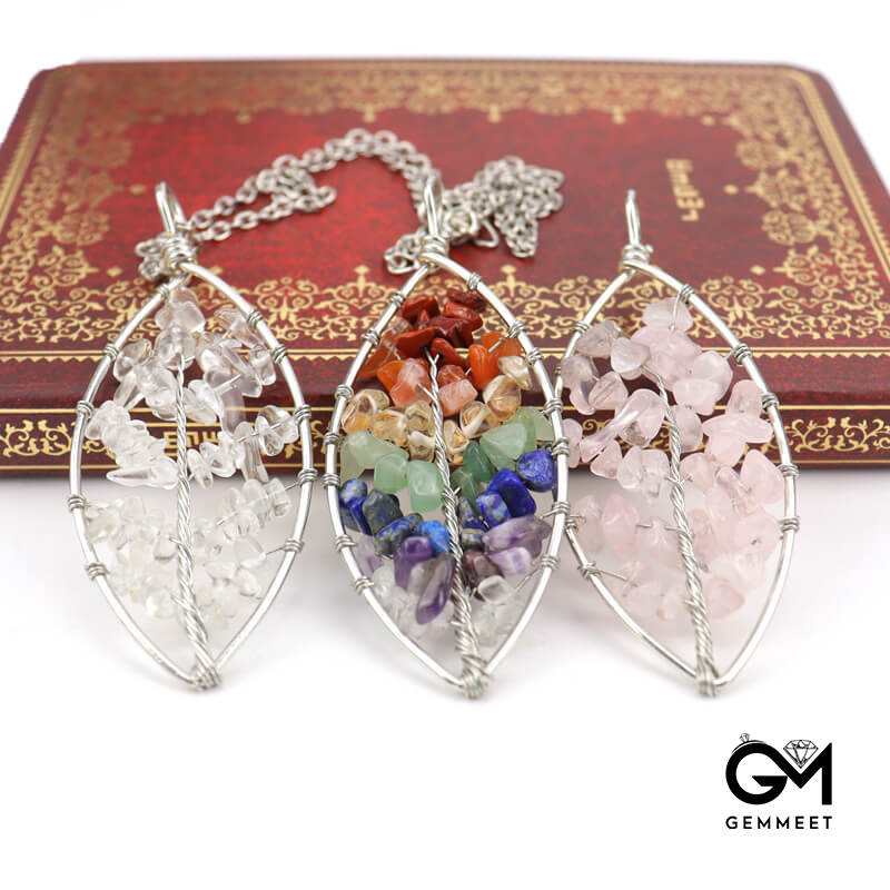 Tree of Life Crystal Leaf Necklace