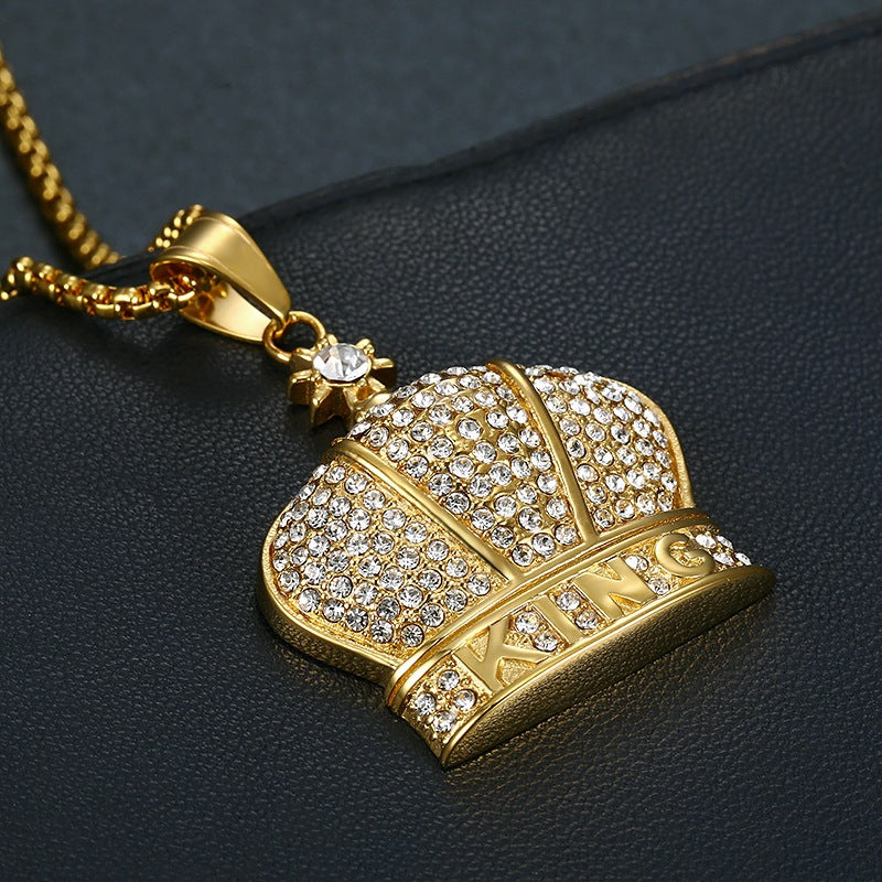 Hip Hop Jewelry Gold Plated Zirconia King Crown Pendant