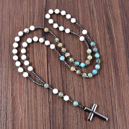 Cross Catholic Stone Rosary Necklace