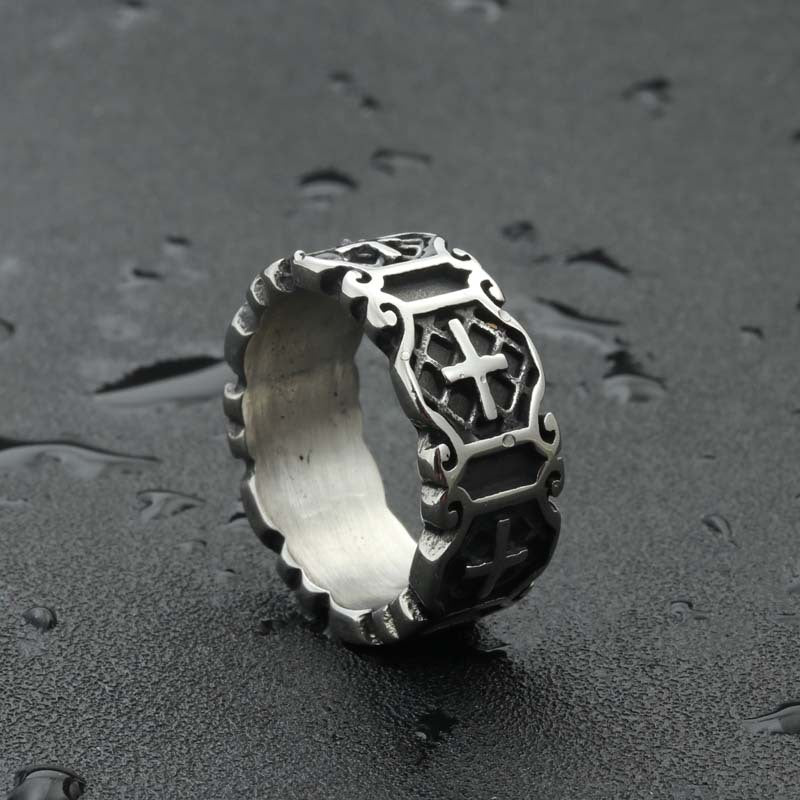 Titanium Steel Cross Retro Trendy Men's Ring