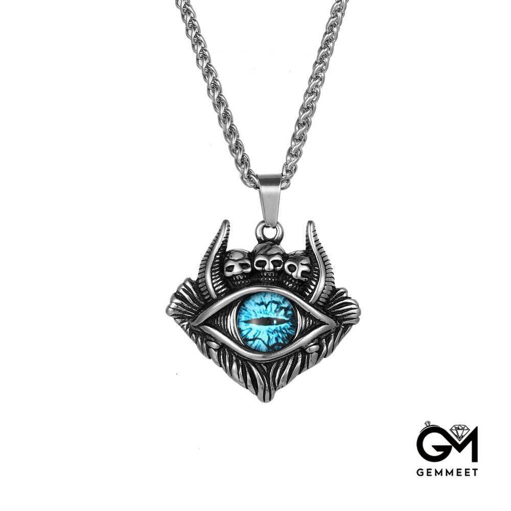 Devil's Emissaries Titanium Steel Blue Eyes Skull Necklace