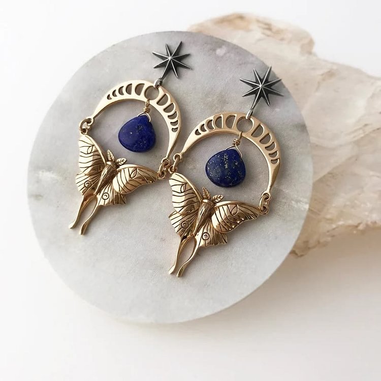 Natural Lapis Lazuli Octagram Butterfly Earrings