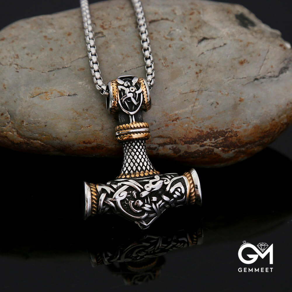 Viking Odin Amulet Stainless Steel Embossed Necklace