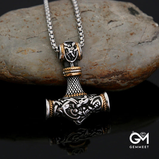 Viking Odin Amulet Stainless Steel Embossed Necklace