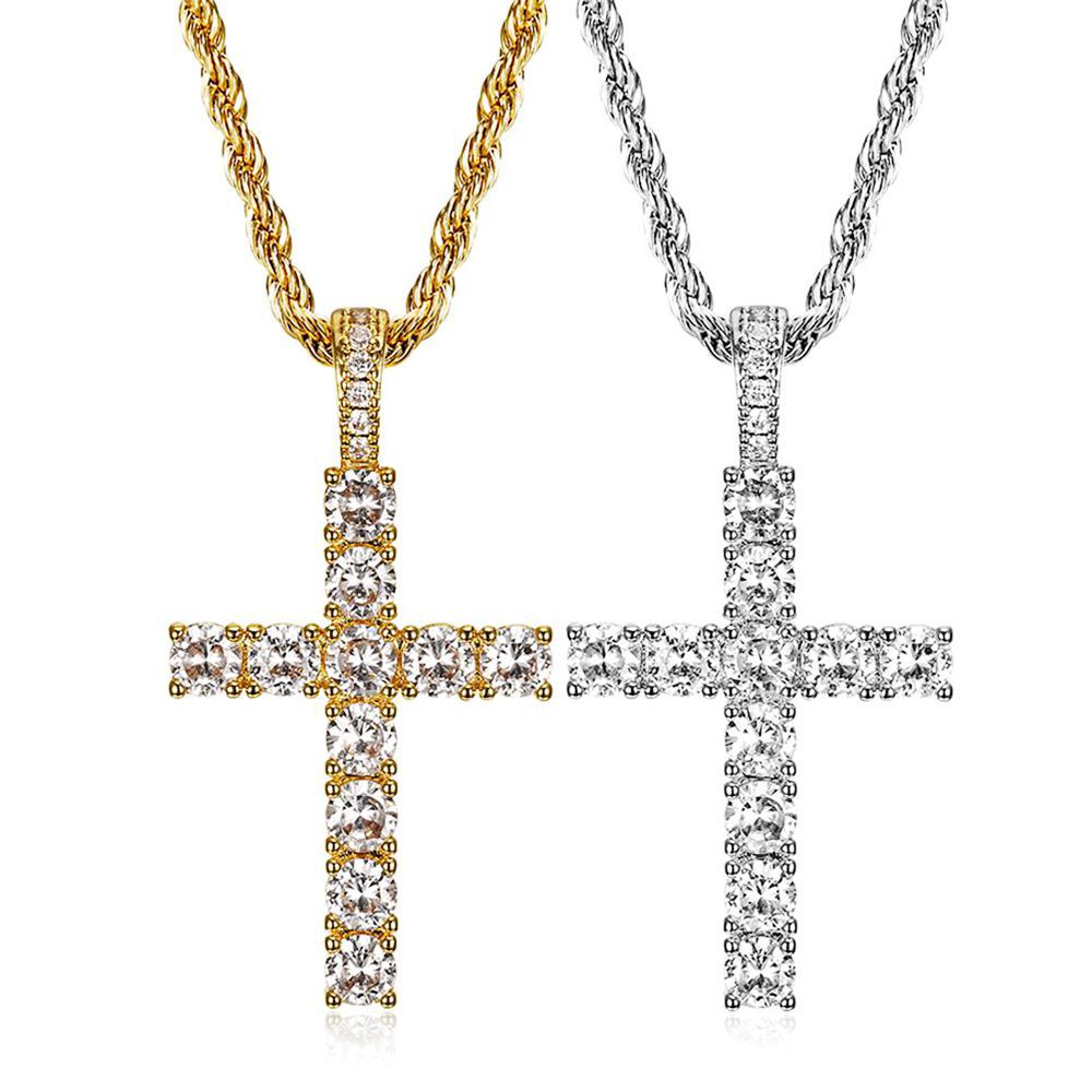 Hip Hop Jewelry Micropaved Zirconia Cross Gold Plated Pendant