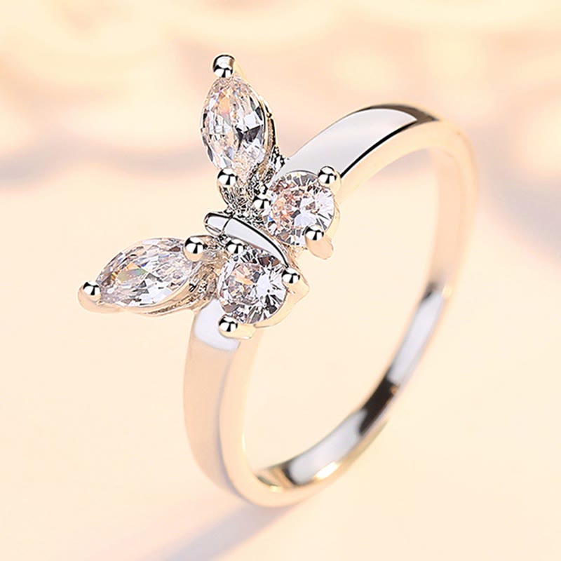 White Zircon Butterfly Style Engagement Jewelry Ring