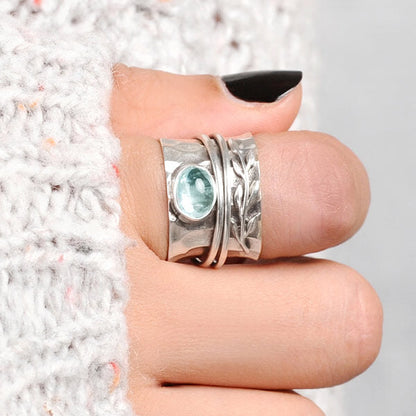 Boho Aquamarine Leaf Ring