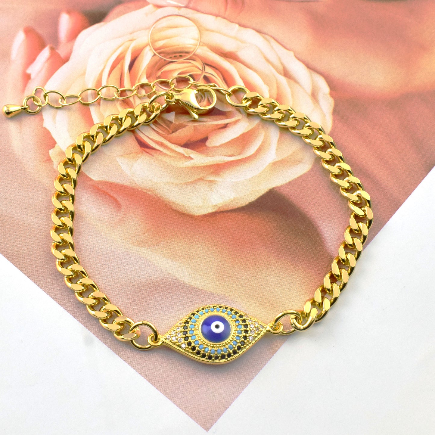 Golden Plating Evil Eye Cuban Link Bracelet