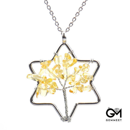 Crystal Hexagram Tree of Life Pendant Necklace