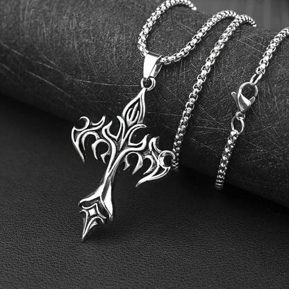 Men's Vintage Flame Cross Necklace