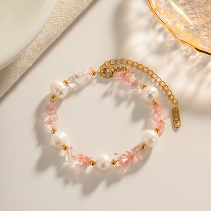 Pink Gravel Fresh Water Pearl Stainless Steel Bracelet