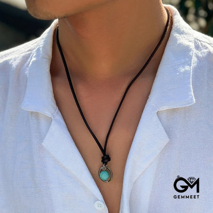 Men's Retro Turquoise Leather Necklace