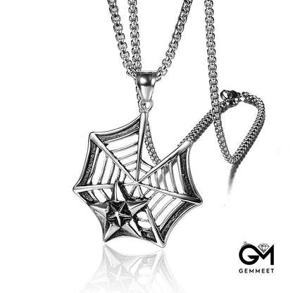 Titanium Steel Spider Web Star Necklace