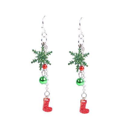 Christmas Present Dusting Onion Powder Openwork Snowflake Earrings