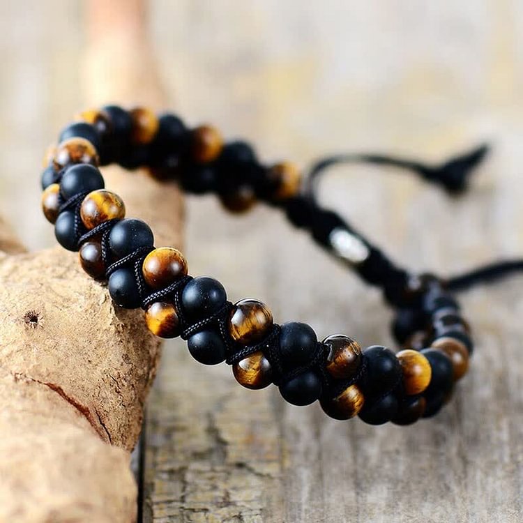 Tiger Eye Black Onyx Beads Braided Bracelet