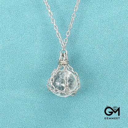 Vintage Crystal Ball Net Pendant Necklace