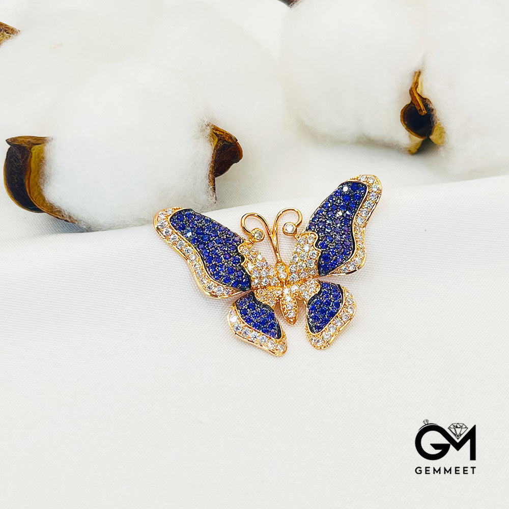 Golden Butterfly Shape Full Blue Stone Pendant