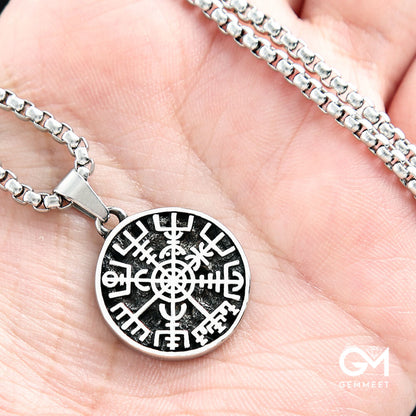 Stainless Steel Compass Round Necklace