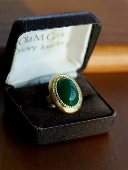 Retro Emerald Ring Ins Niche Design Light Luxury Copper Ring