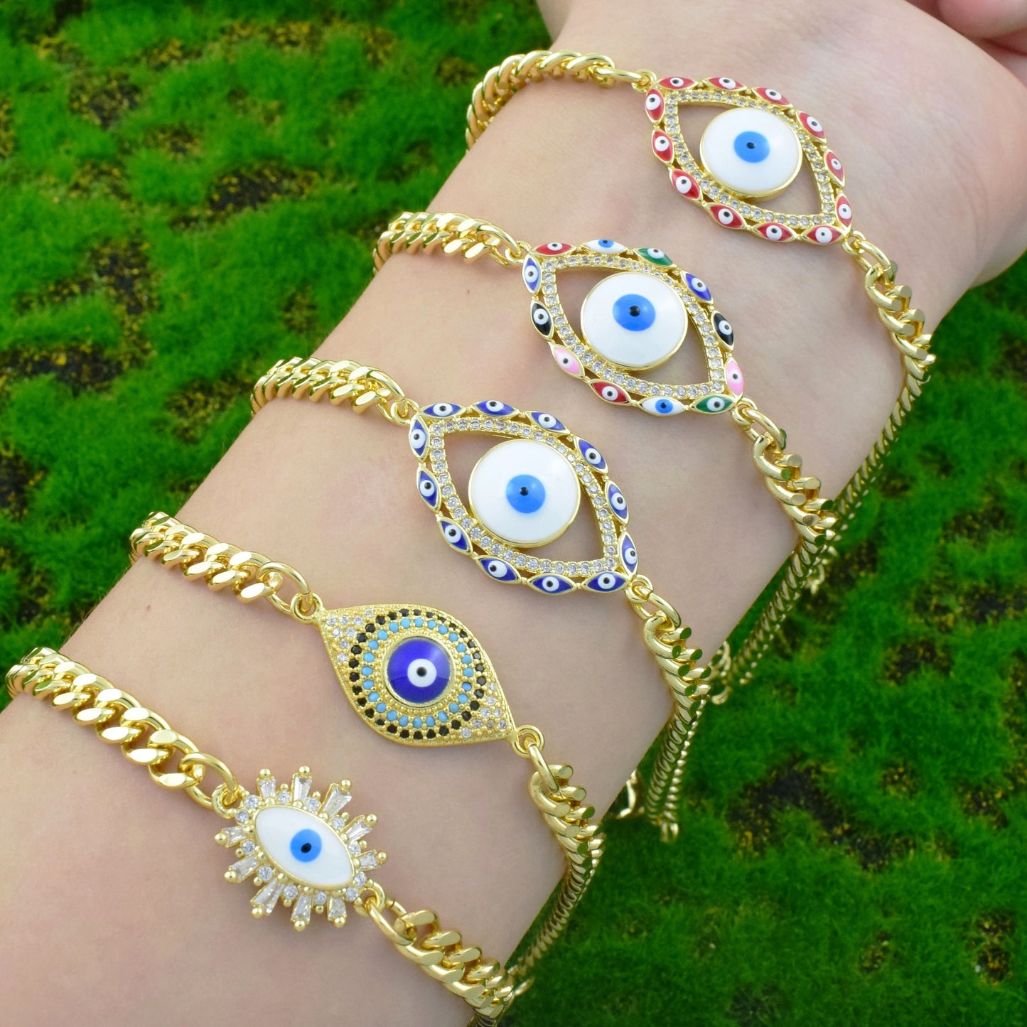 Golden Plating Evil Eye Cuban Link Bracelet