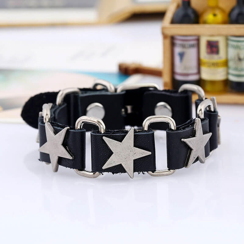 Pentagram Punk Leather Bracelet