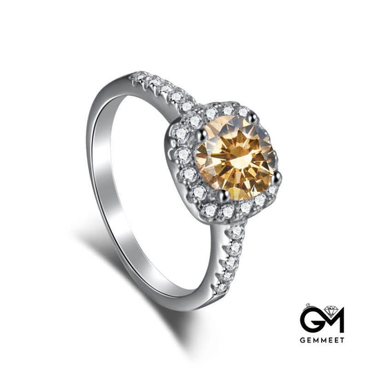 925 Silver Champagne Zircon Little White Zircon Ring