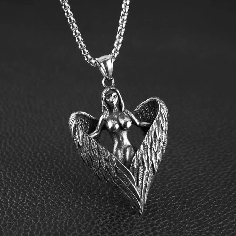 Winged Archangel Goddess Feather Necklace