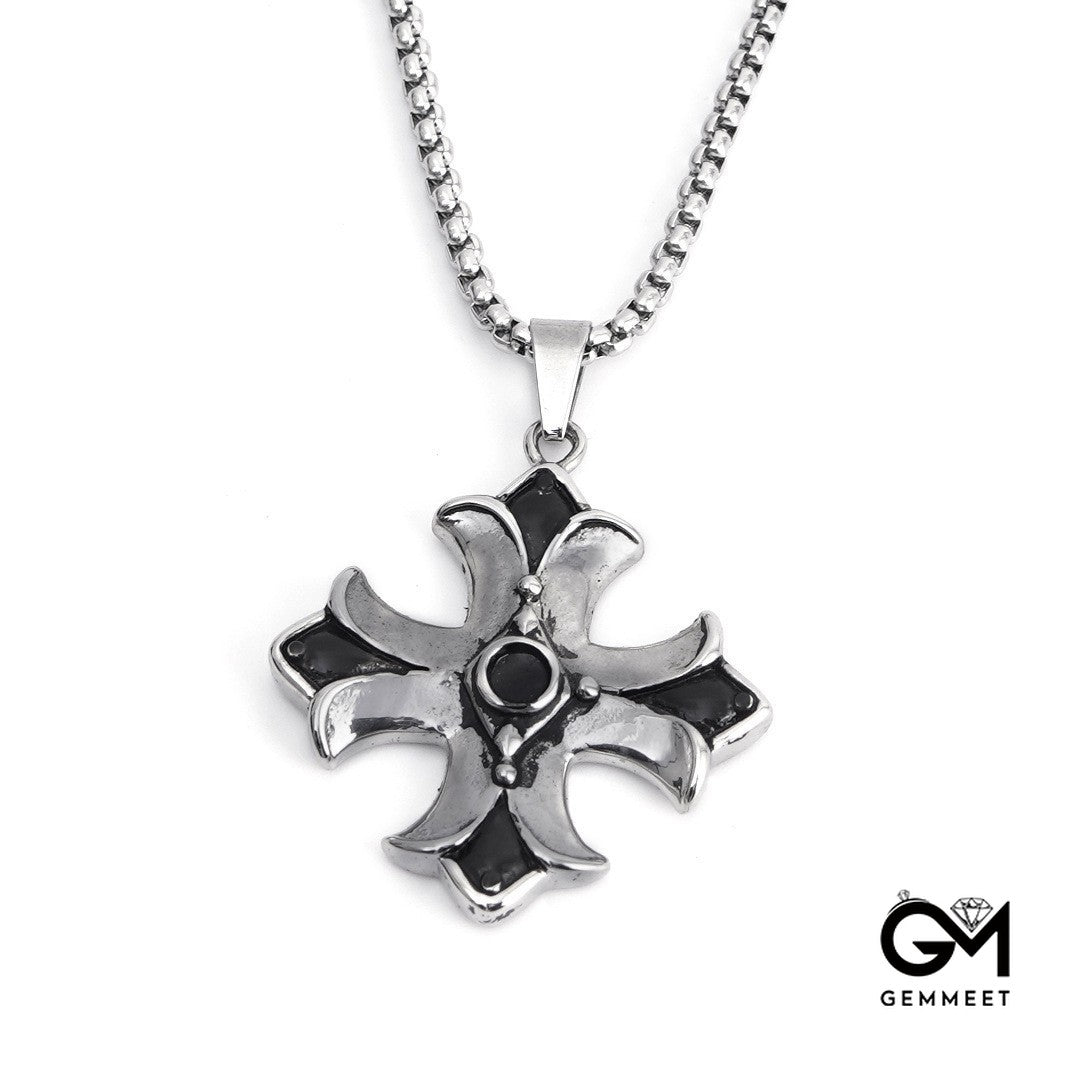 Stainless Steel Simple Flower Cross Necklace