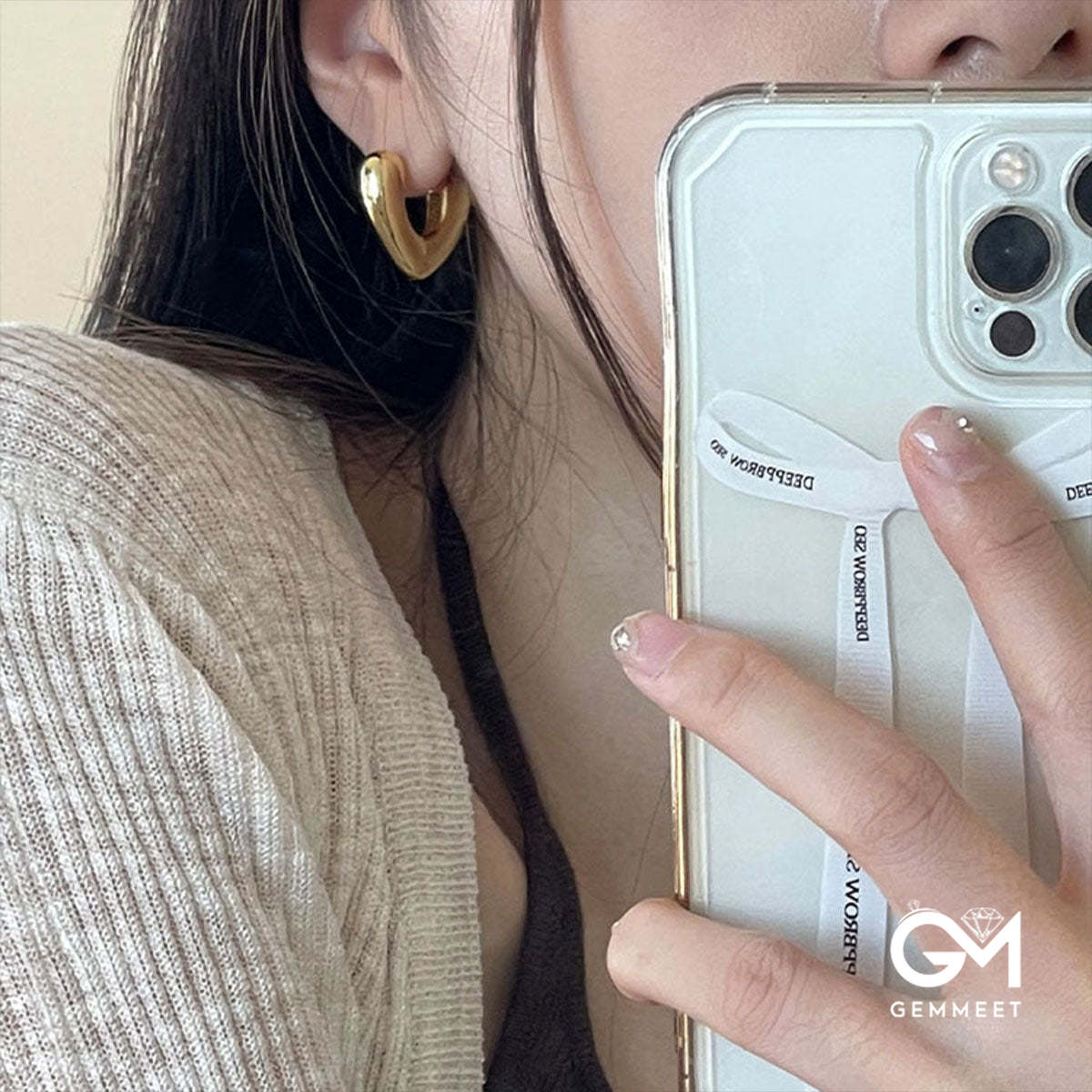 Golden Midi Heart Shape Chunky Hoop Earrings