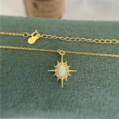 Opal White Zircon Northstar Dainty Star Necklace