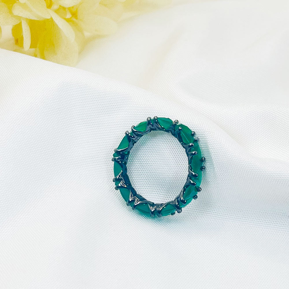 Simple Inlaid Dark Green Zircon Ring