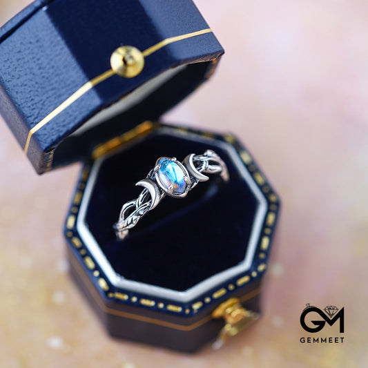 S925 Moonstone Bohemian Crescent Star Ring