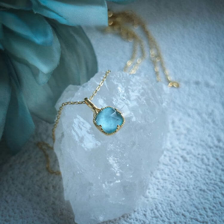 Square Faceted Aquamarine Necklace