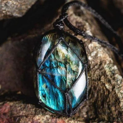 Wrapped Dragons Heart Natural Labradorite Stone Necklace