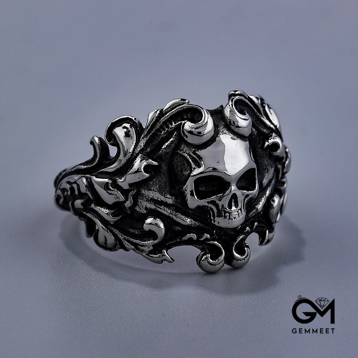 Flower Skull Titanium Steel Punk Ring