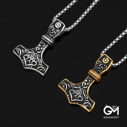 Thor Hammer Viking Triangle Rune Vintage Necklace