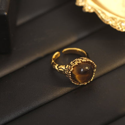 Tiger Eye Stone Vintage Open Ring